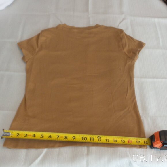 CALVIN KLEIN Women's Beige/Light Brown Short Sleeve Top Size Medium Like NEW - Picture 11 of 15